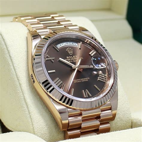 rolex day date everose chocolate dial leather|rolex day date watches.